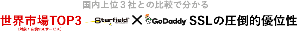 国内上位3社との比較で分かる世界市場TOP3 スターフィールド/Go Daddy 両用SSL/TLSの圧倒的優位性